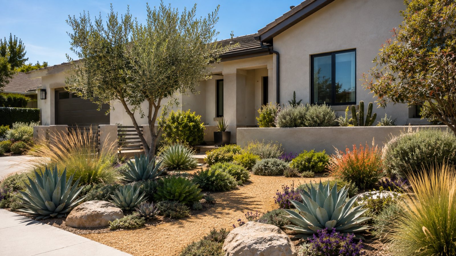 drought-tolerant landscaping with native plants in a Burbank California yard