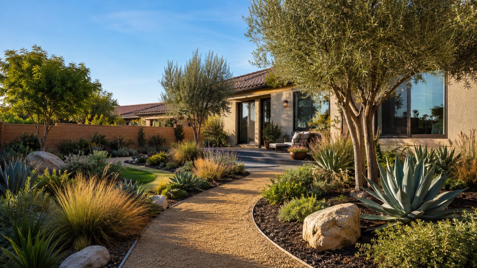 drought-tolerant landscaping in a Burbank California backyard