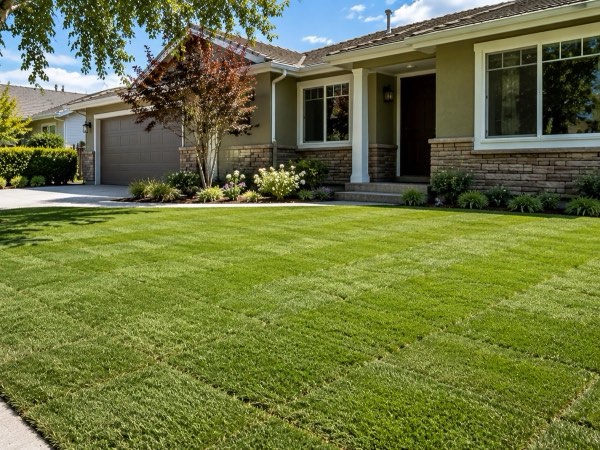 freshly completed sod installation in a Burbank California yard