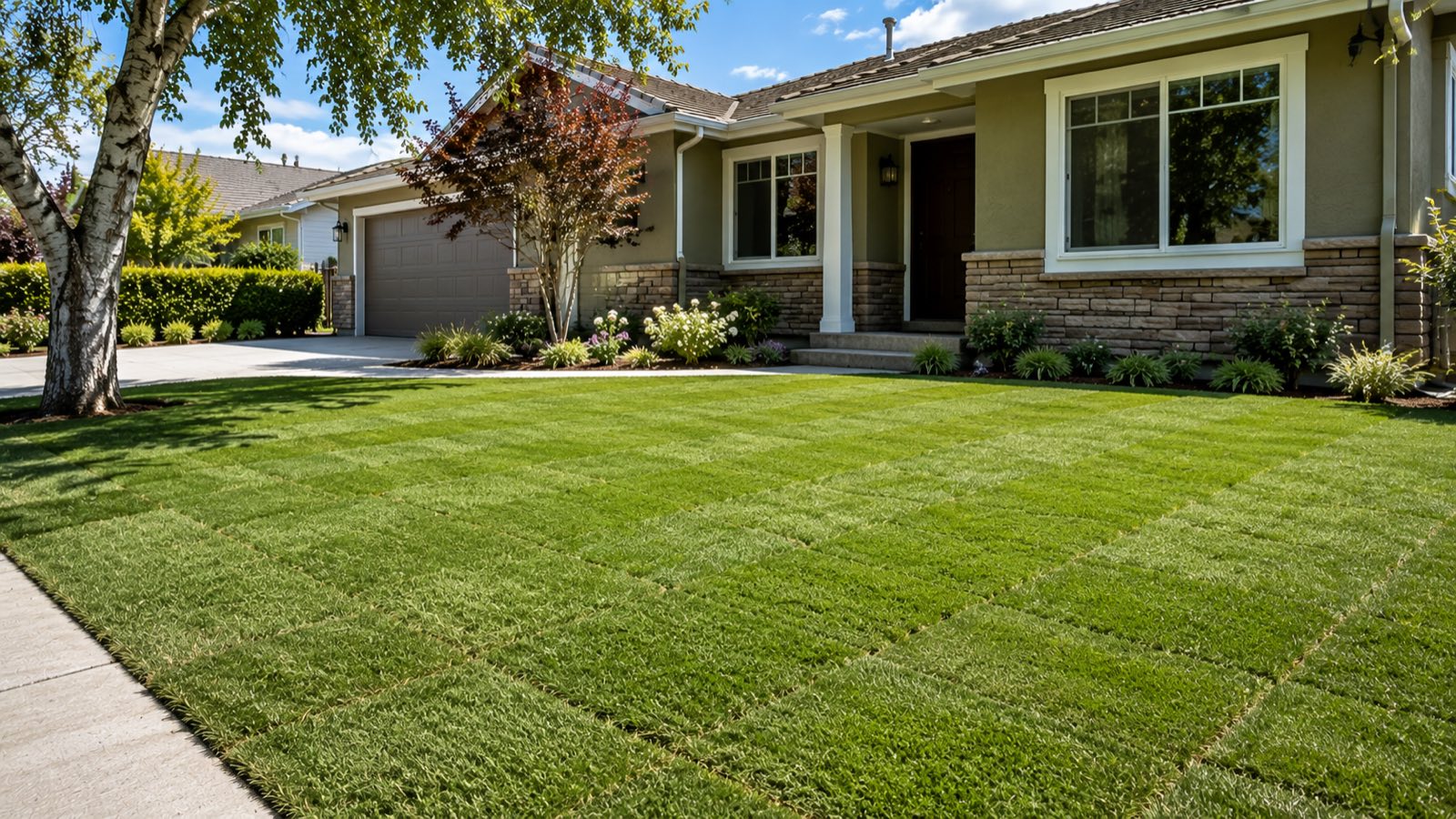 freshly completed sod installation in a Burbank California yard