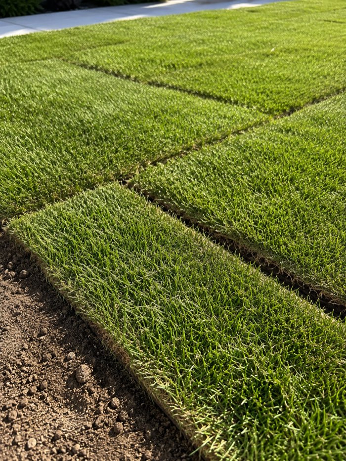 close-up of new sod seams in a Burbank California lawn installation